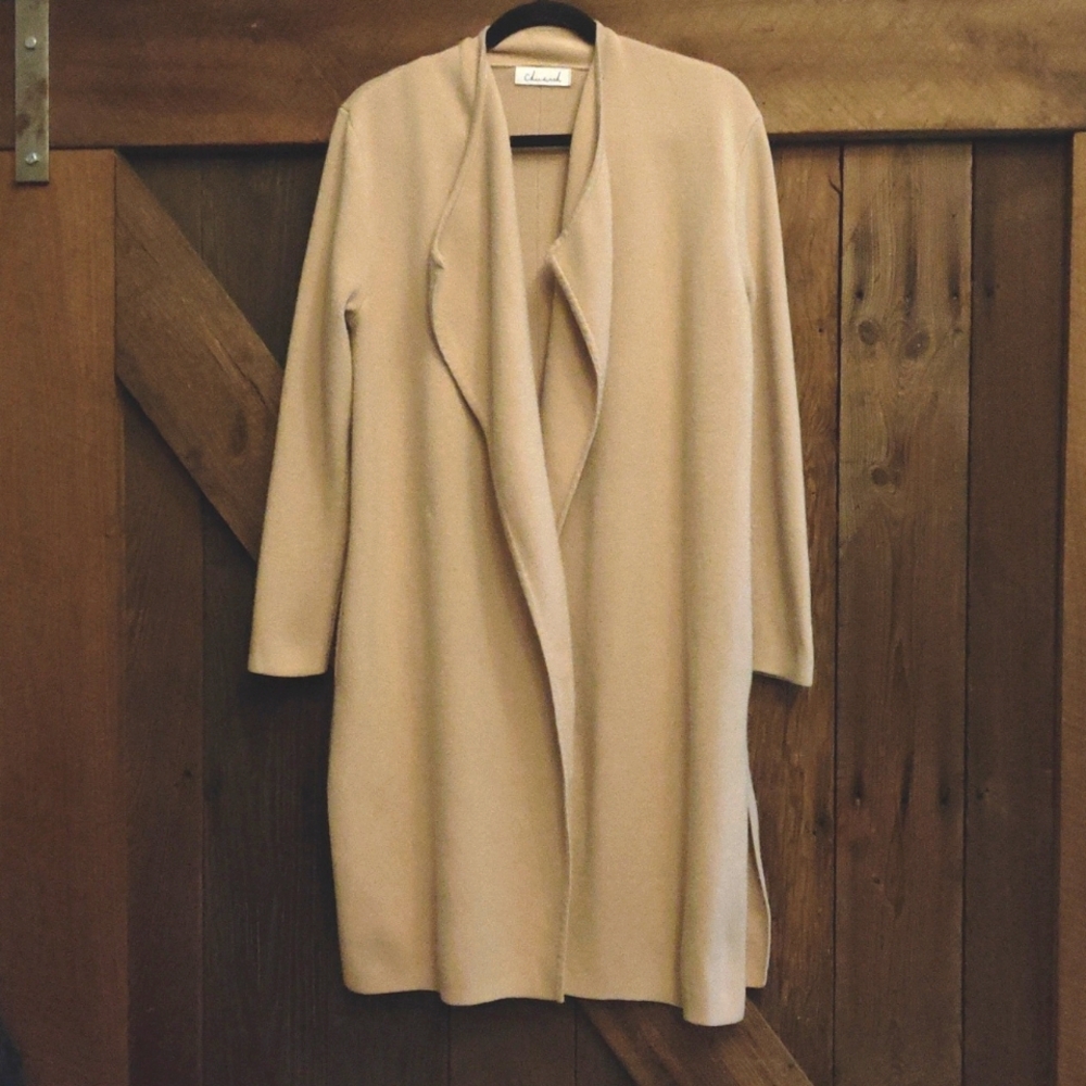 Chicwish Tan Open Front Knit Long Sleeve Coatigan Cardigan